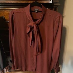 Ann Taylor burgandy neck tie blouse button down